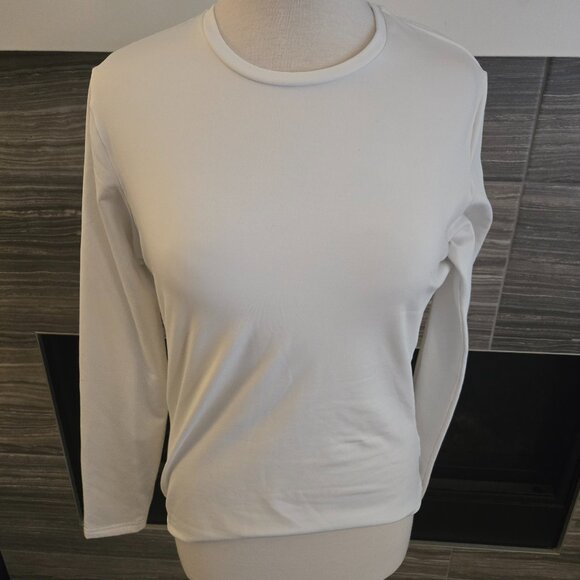 Long Sleeve Top White Athletic Base Layer Tee Polyester Spandex Medium - Picture 1 of 2